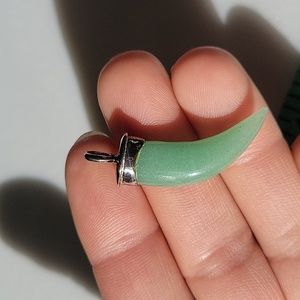 Jade Horn Pendent Charm with Sterling Silver Cap